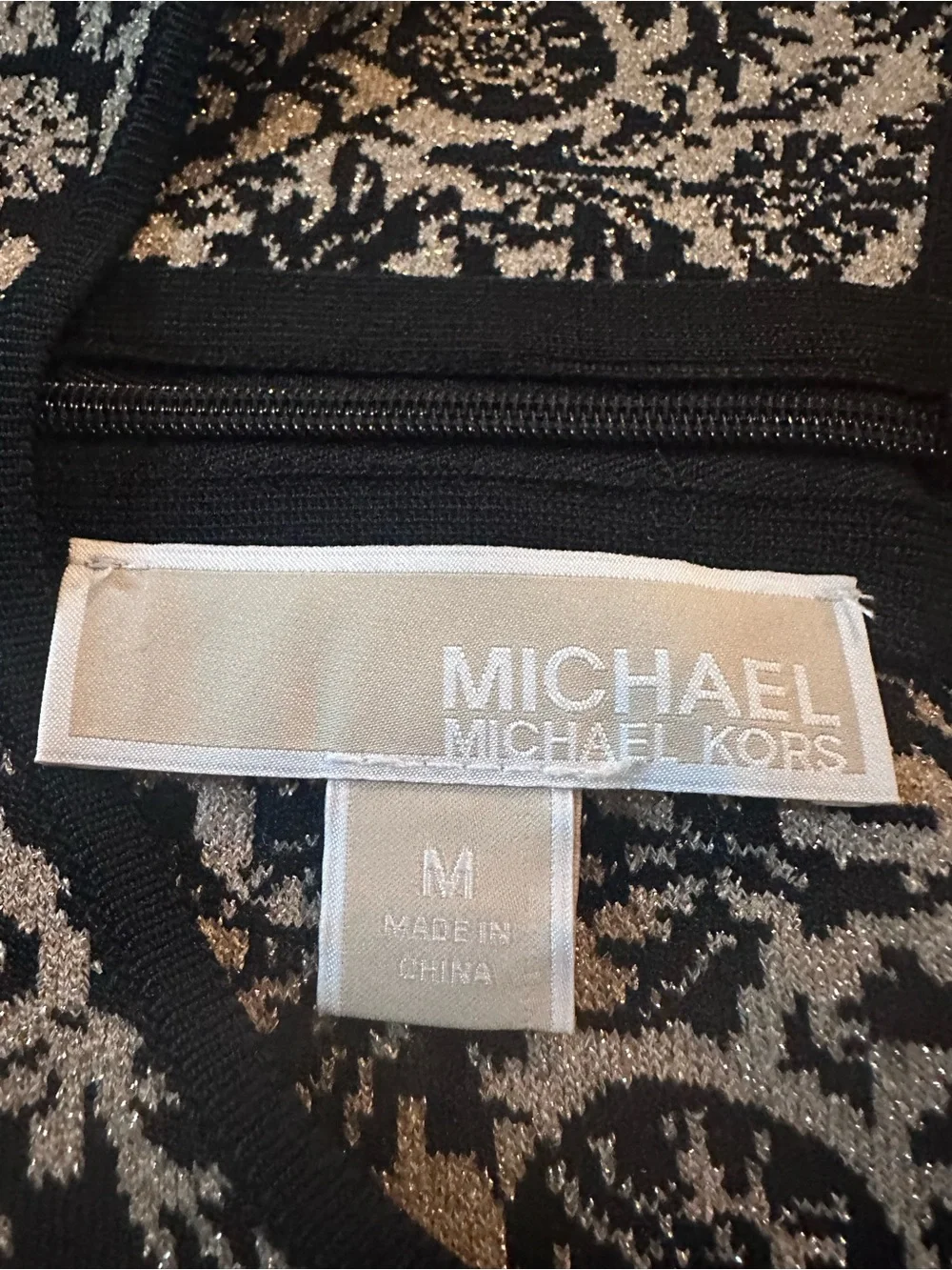 Michael Kors Beige and Black Metallic Floral Fit & Flare Dress – Size Medium